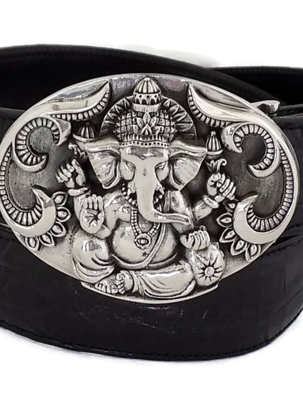AL BERES STYLE #ST132 1.5" HINDU OVAL GANESHA STAINLESS STEEL BUCKLE